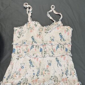 SAYLOR Floral Smocked Camisole in Cream and Blue